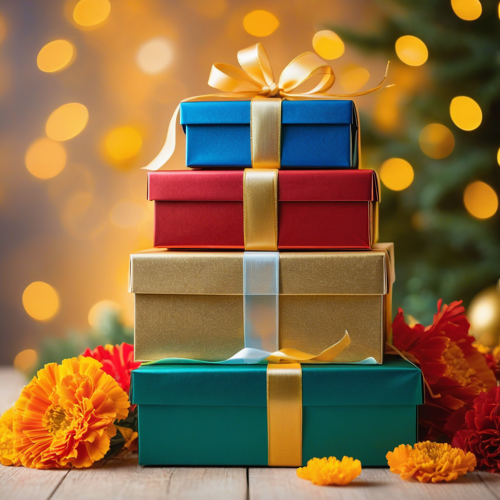 Festive Shopping: box, christmas tree, flower
