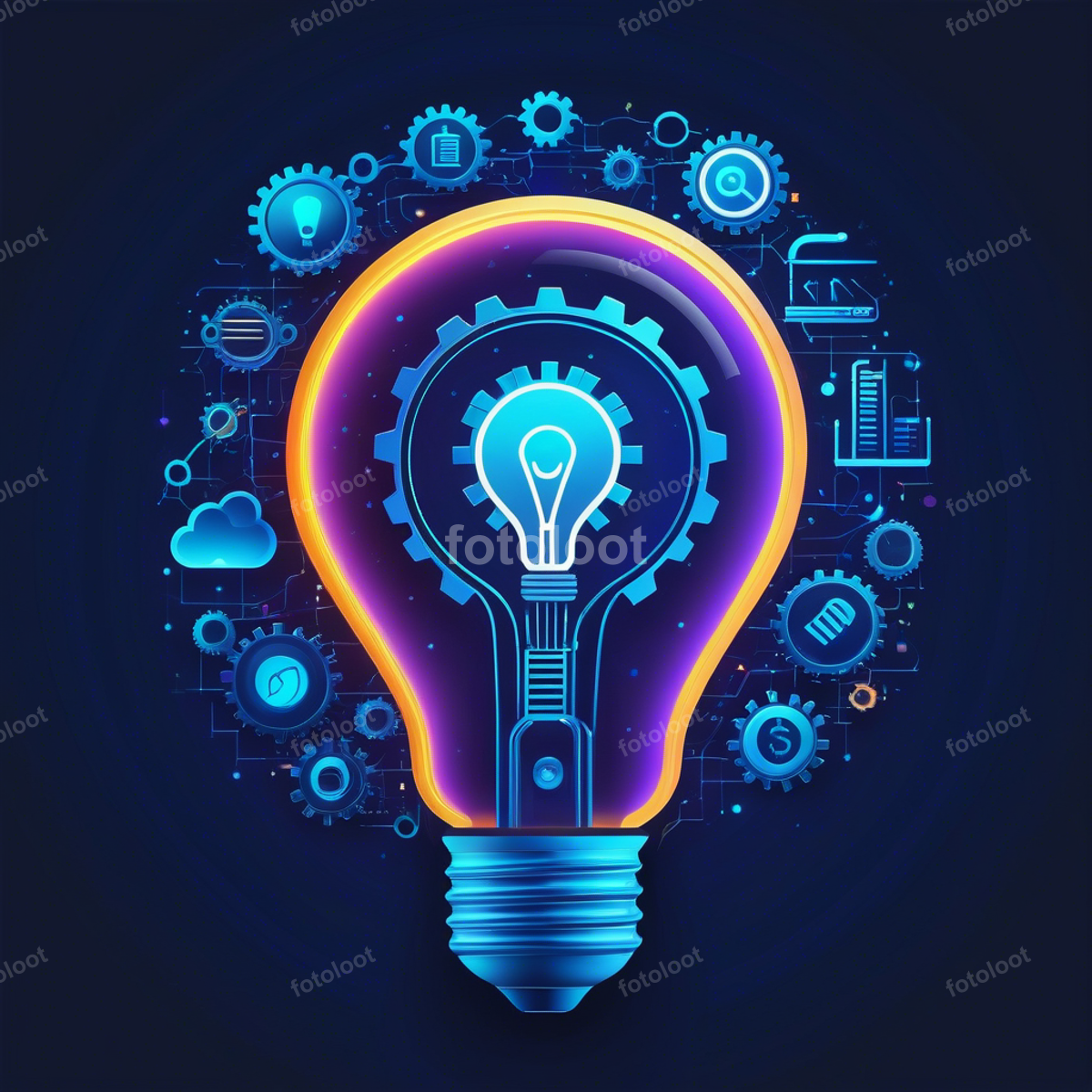 Business & Startups: lamp, gear, illustration