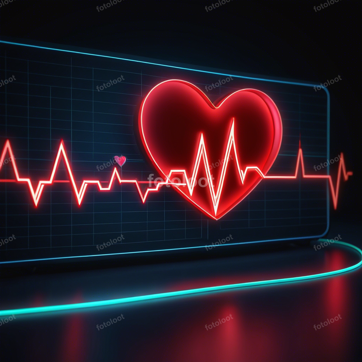 Healthcare: computer screen, heart, neon