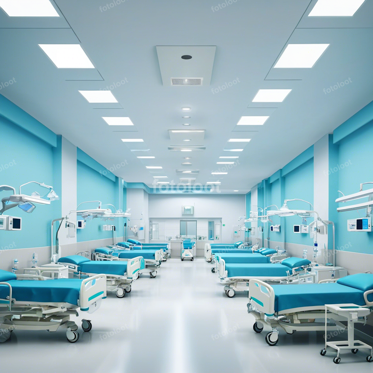 Healthcare: bed, corridor, equipment