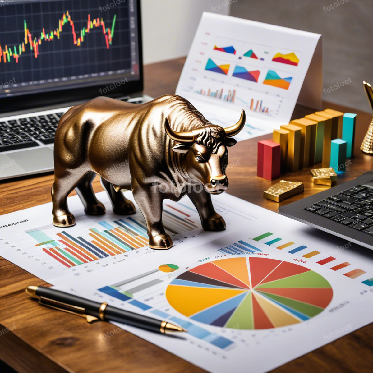 Business & Startups: bull, graph, computer